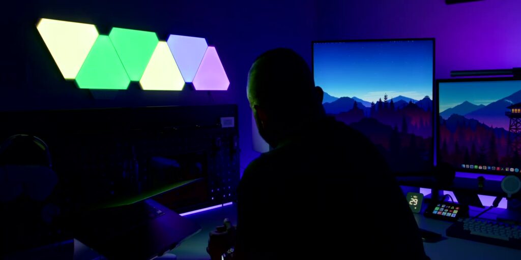 2024 Ultimate Triple-Monitor Productivity, Double Workstation Desk Setup 🖥️ 49 7.2 light panel