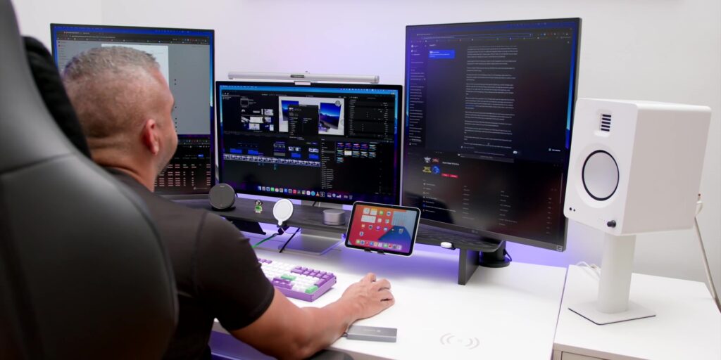 2024 Ultimate Triple-Monitor Productivity, Double Workstation Desk Setup 🖥️ 14 2.2 good speaker