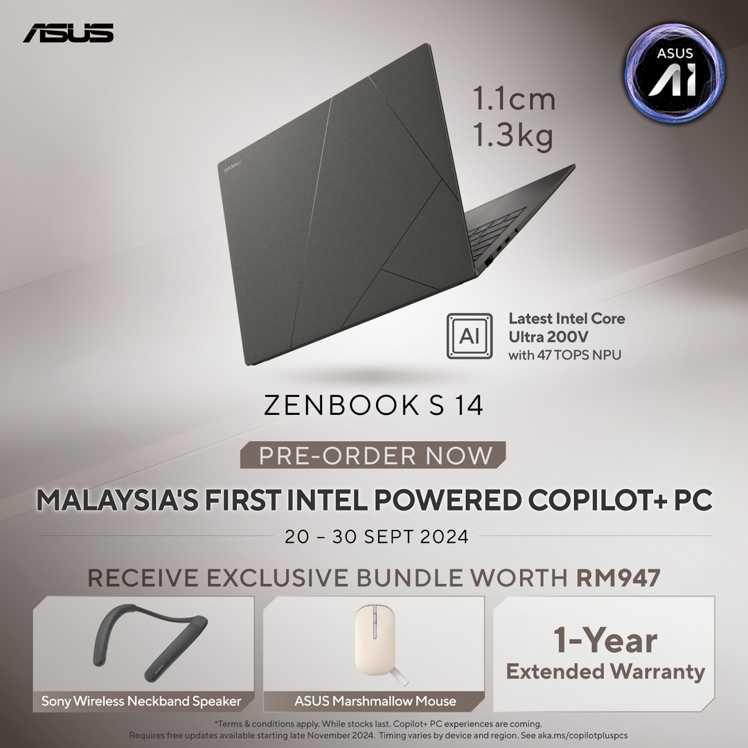 ASUS Zenbook S 14 (UX5406) AI-Powered Laptop Unveiled in Malaysia 5 ASUS Zenbook S 14 (UX5406) Pre-Order