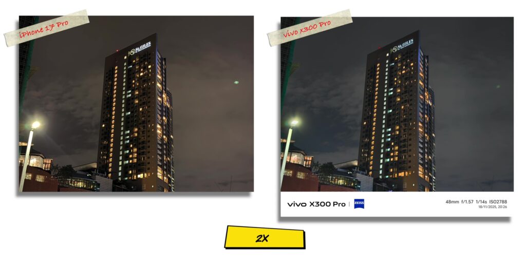 vivo X300 Pro vs iPhone 17 Pro: In-Depth Camera Comparison 63 7.8 N 2x