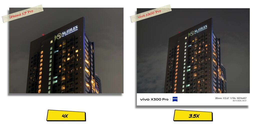 vivo X300 Pro vs iPhone 17 Pro: In-Depth Camera Comparison 64 7.9 N 4x