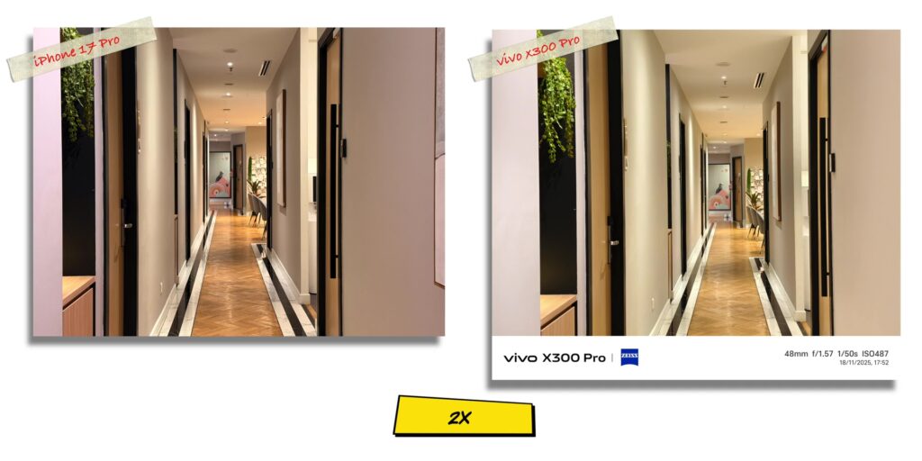 vivo X300 Pro vs iPhone 17 Pro: In-Depth Camera Comparison 58 7.3 N 2x