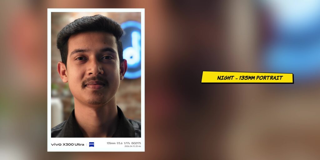 vivo X300 Ultra In-Depth Camera Review: After 1 Month 65 Night portrait sample photo with artificial lighting captured on the vivo X300 Ultra 135mm