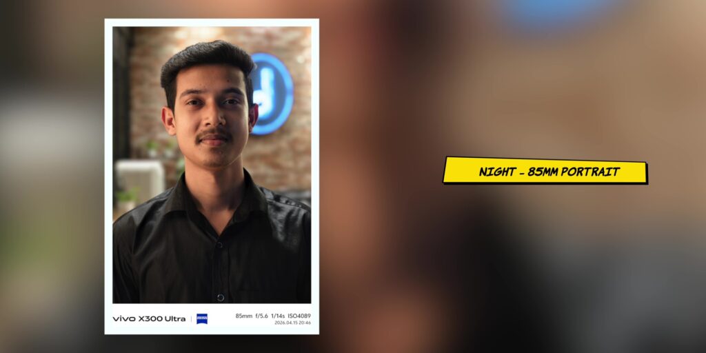 vivo X300 Ultra In-Depth Camera Review: After 1 Month 64 Night portrait sample photo with artificial lighting captured on the vivo X300 Ultra 85mm