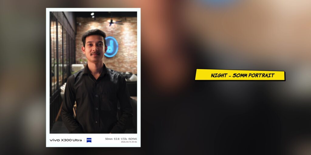 vivo X300 Ultra In-Depth Camera Review: After 1 Month 63 Night portrait sample photo with artificial lighting captured on the vivo X300 Ultra 50mm