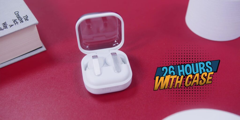 Samsung Galaxy Buds4 Pro Review: The Best Earbuds of 2026? 18 Graphic showing a clock face indicating up to 26 hours of total battery life with the case.
