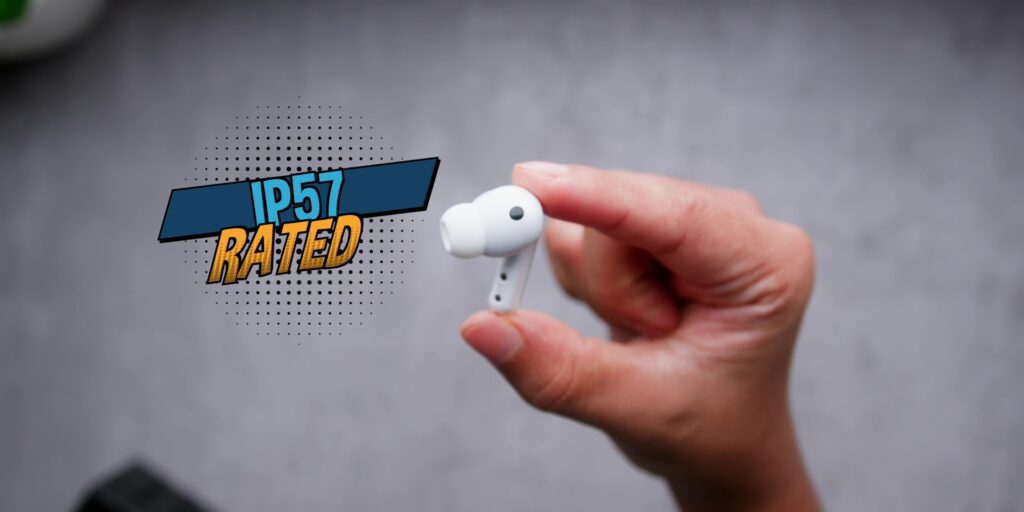 Samsung Galaxy Buds4 Pro Review: The Best Earbuds of 2026? 11 Graphic illustrating the IP57 water and dust resistance rating with water droplets on the earbuds.