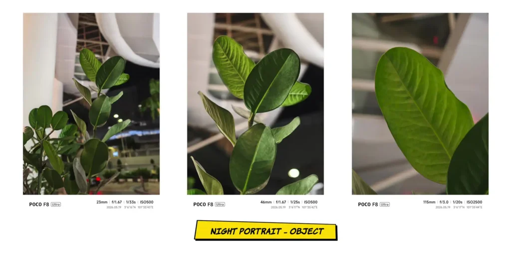 Night portrait photo sample of an object showing separation under low light.