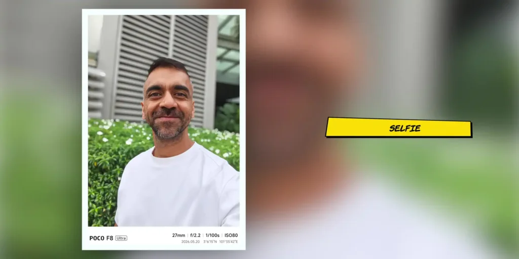 Front-facing camera daylight selfie sample taken with the POCO F8 Ultra.