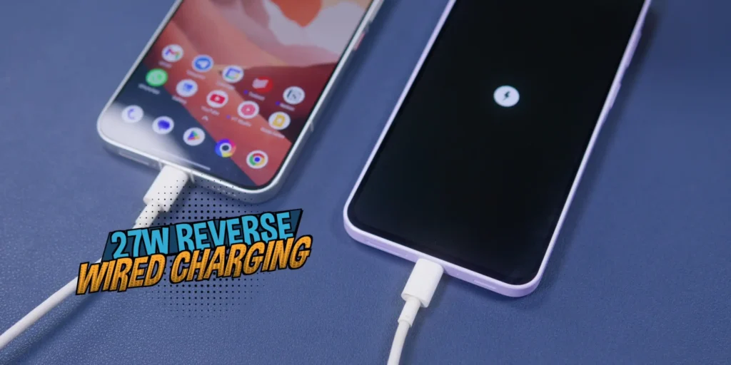 The Poco X8 Pro Max being used as a power bank to reverse charge another device via a USB-C cable.