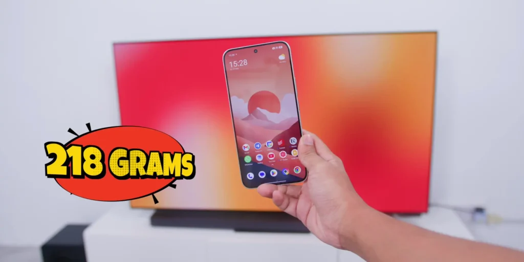 The Poco X8 Pro Max smartphone showing its weight.