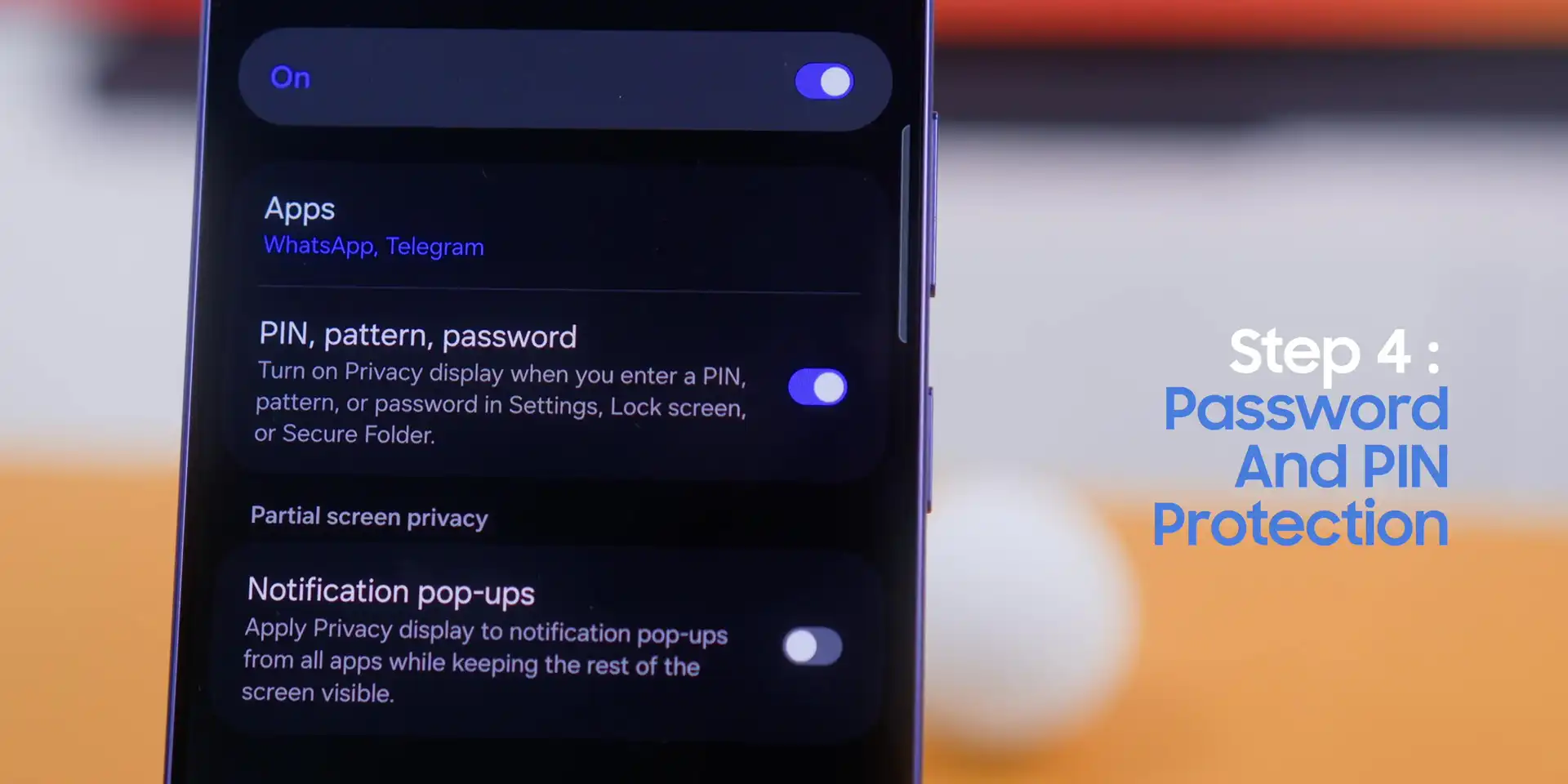 Privacy Display Explained: Samsung Galaxy S26 Ultra 9 Privacy Display Samsung Galaxy S26 Ultra password and pin toggle