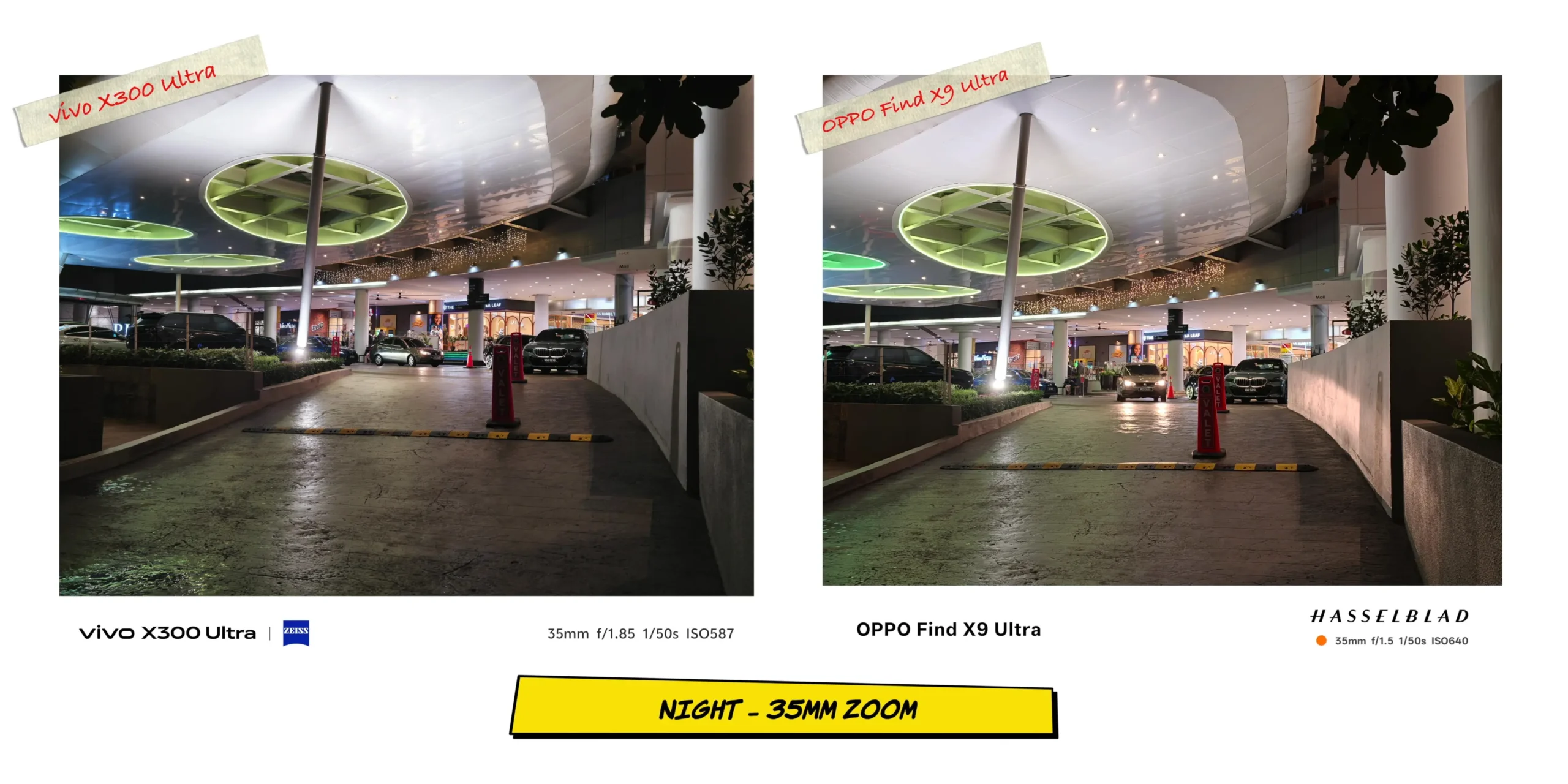 Side-by-side comparison of the first night zoom scene between both devices.