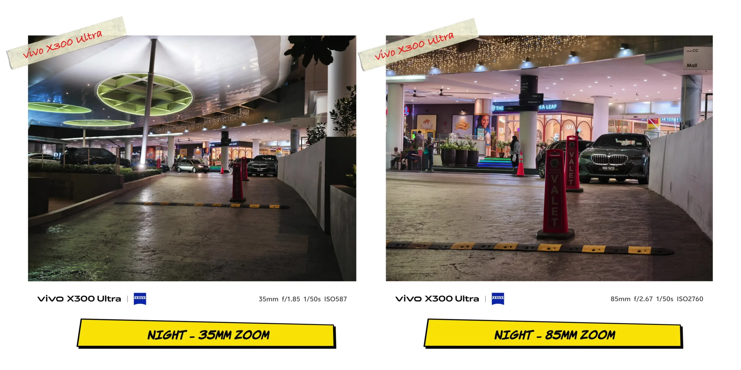 Night telephoto shot captured specifically on the Vivo X300 Ultra showing neon sign highlight control.