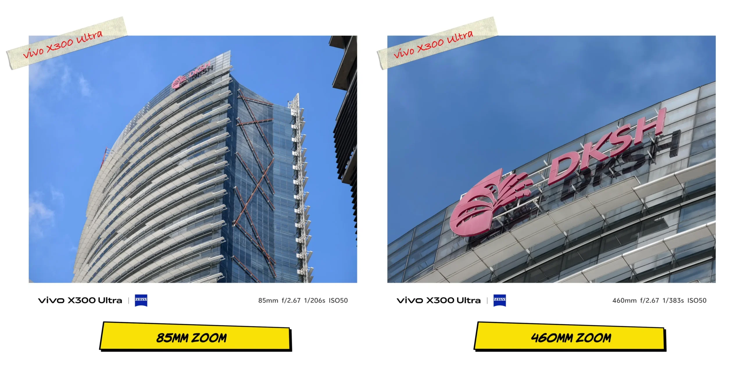 Extreme zoom range comparison on the Vivo X300 Ultra testing clarity from 85mm up to 460mm.
