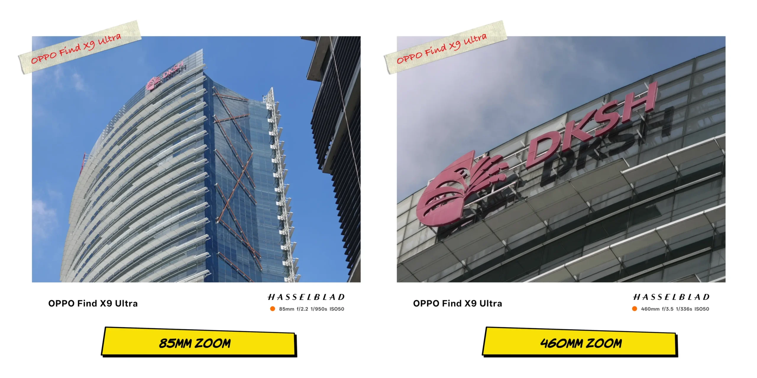 Extreme zoom range comparison on the Oppo Find X9 Ultra testing clarity from 85mm up to 460mm.