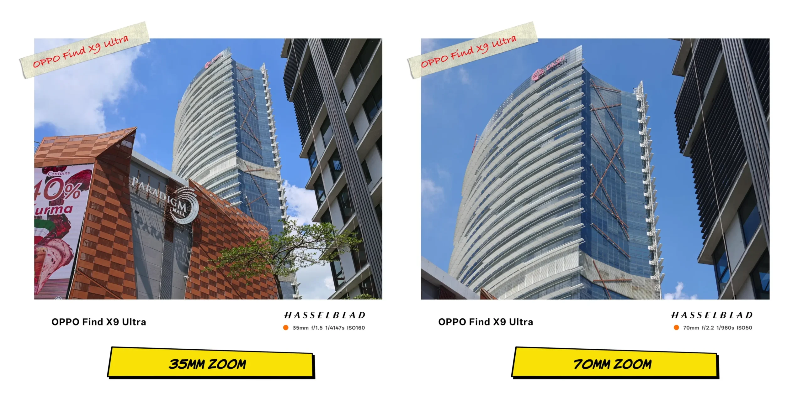 Multi-focal length demonstration on the Oppo Find X9 Ultra stepping from 35mm to 70mm zoom.