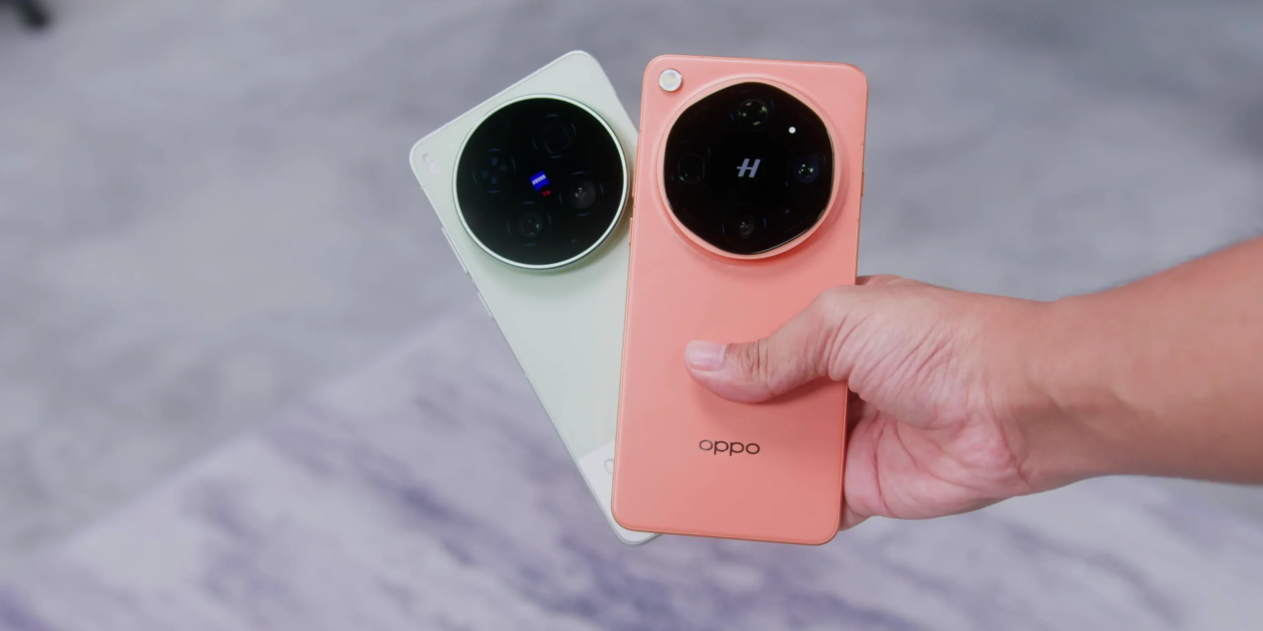 Hero shot comparing the Vivo X300 Ultra and Oppo Find X9 Ultra flagship smartphones side by side, highlighting their premium back panel designs and massive circular camera modules.